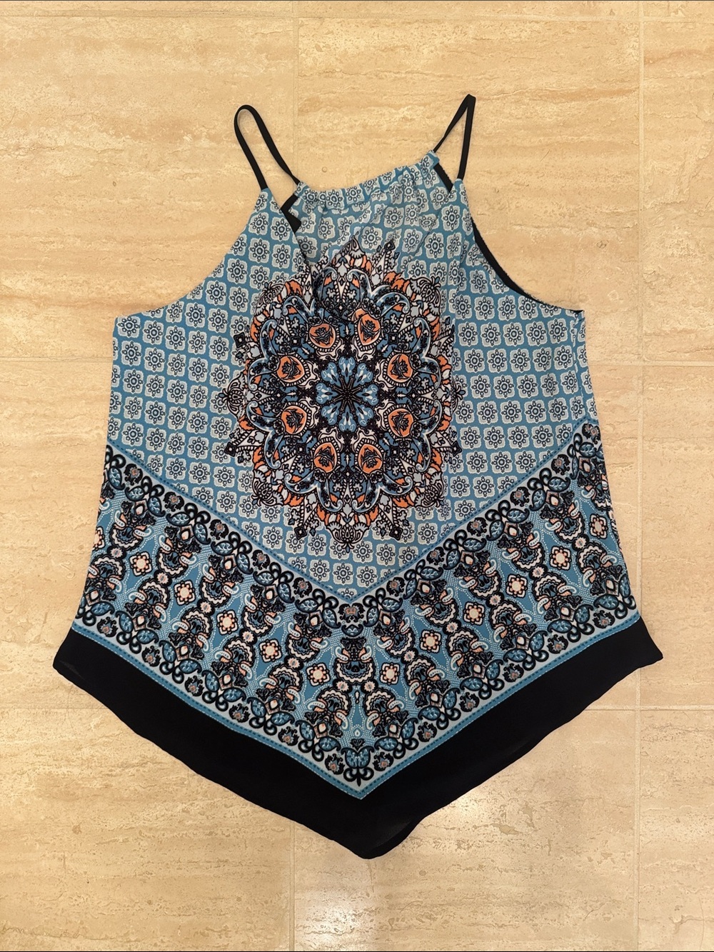 BCX Blue Printed Handkerchief-Hem Camisole with Medallion